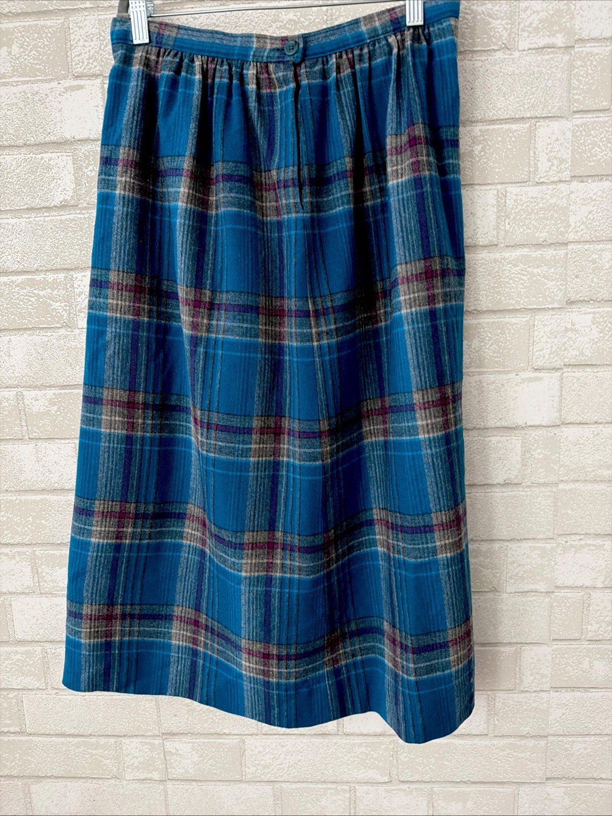 Vintage Pendleton Pleated Check Plaid Long Skirt Blue Purple Gray Pastel Sz 12