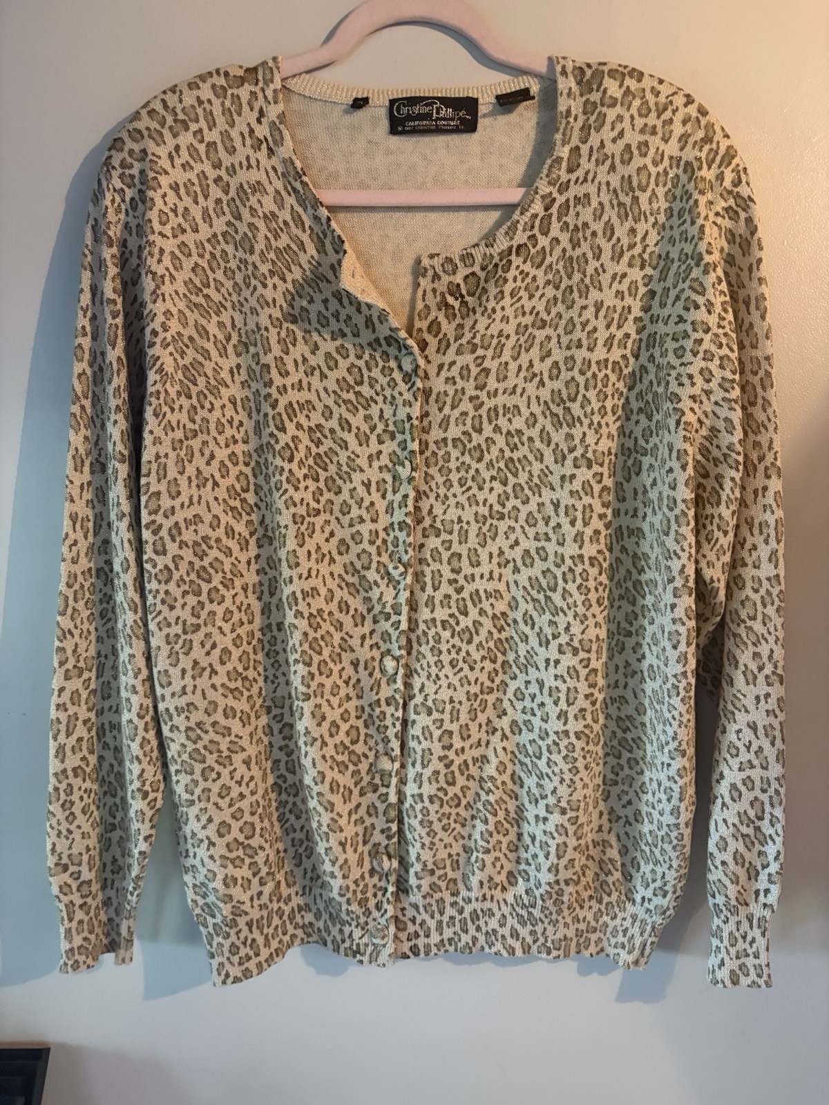 VTG Christine Philippe Couture Metallic Leopard Print Cardigan Sweater, Size XL