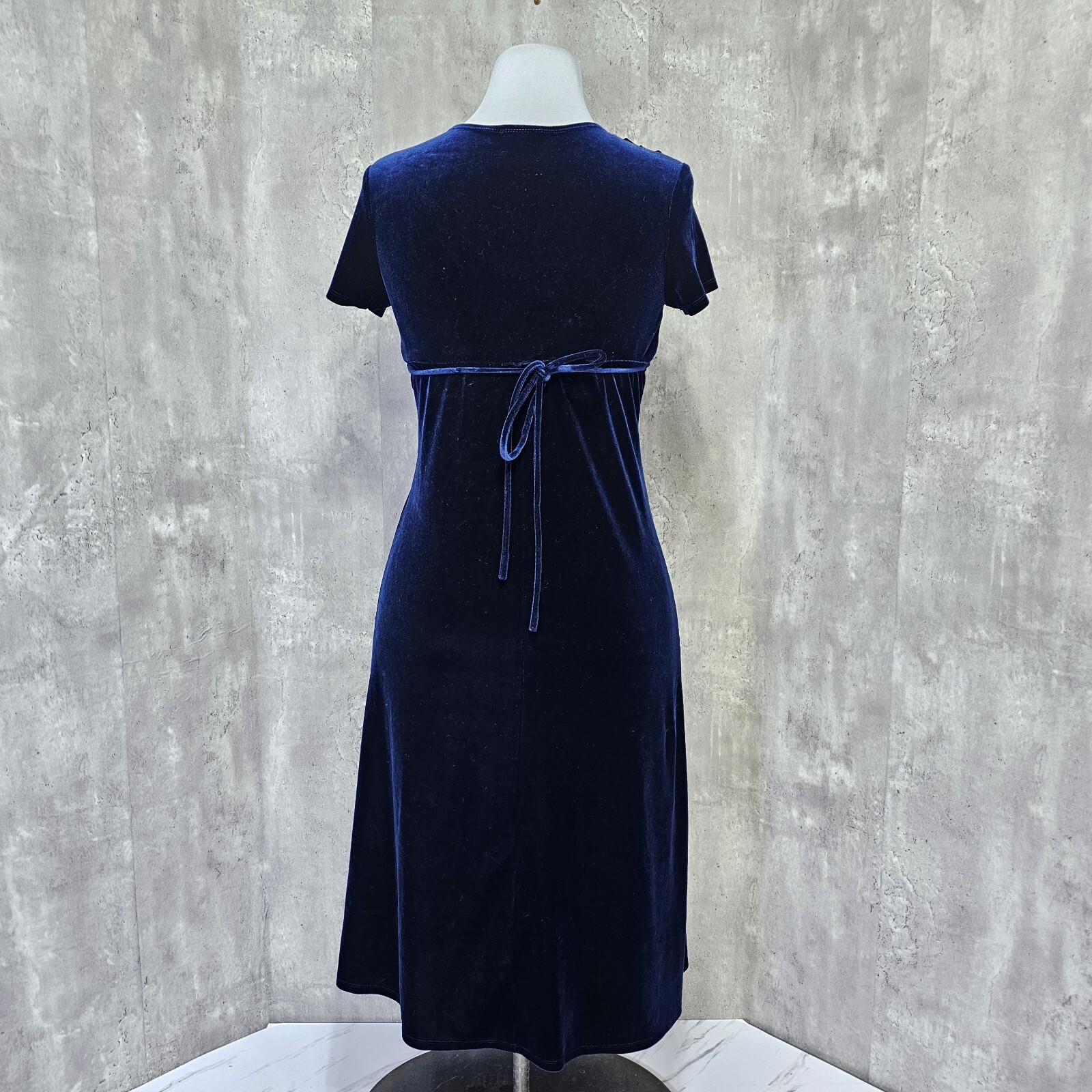 Vintage 90s Amy Byer California M/L Dark Blue Velvet Cowl Neck S/S Dress