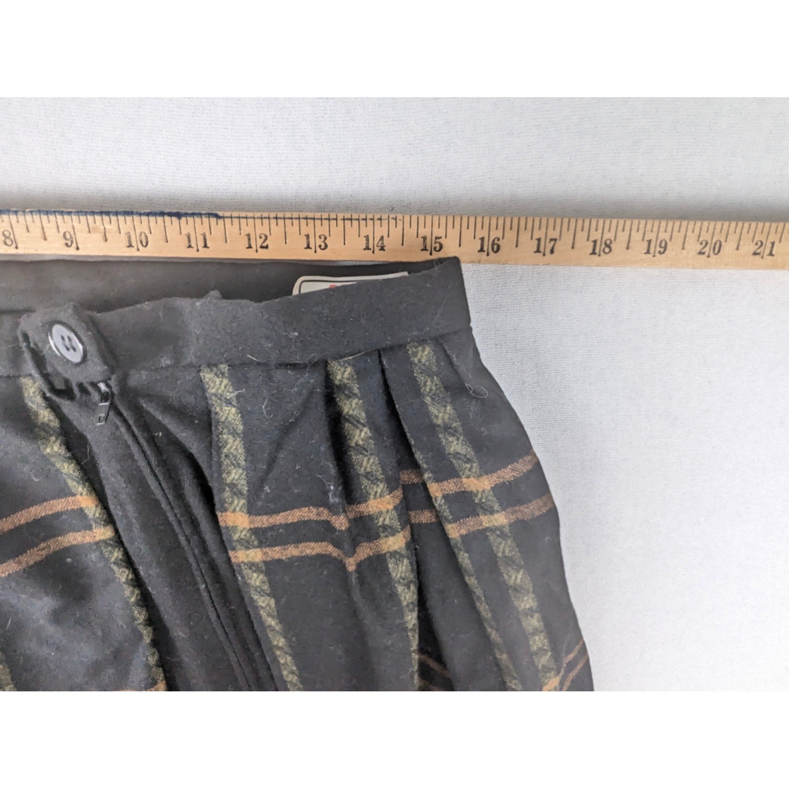 Vtg Litza Windowpane Plaid Pleated Midi Skirt Black/Brown W. Germany 30W