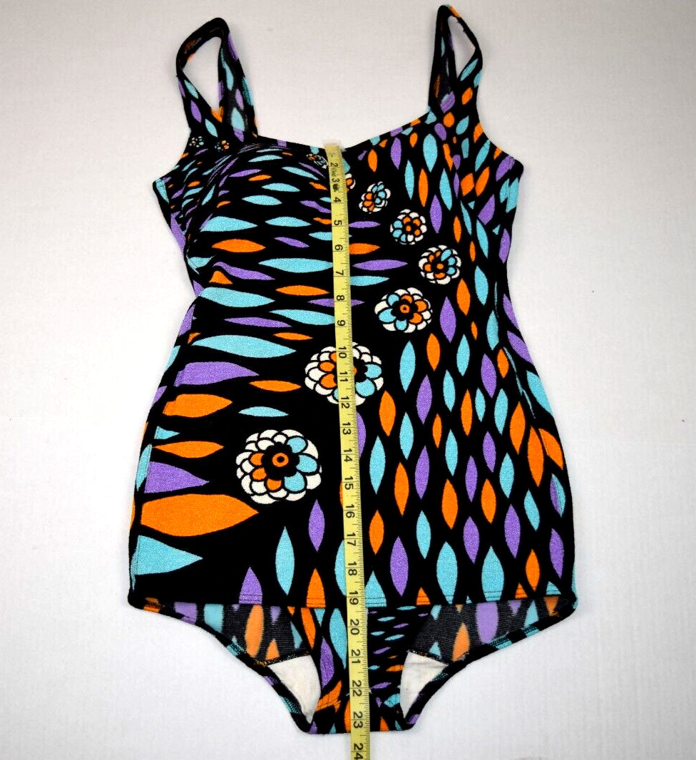 Vintage Swimsuit Gottex Size S/M 60s Fluorescent Mod Floral Surfboard Shapes