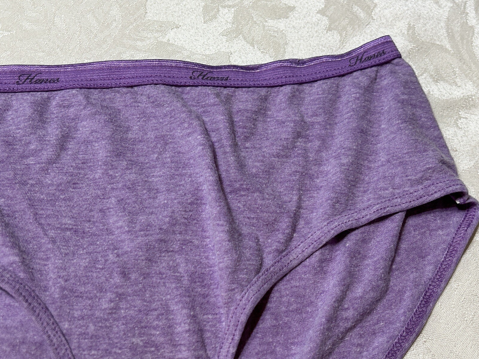 Vtg HANES Cotton Blend Signature Waistband 7/L Purple Heather Brief Panties