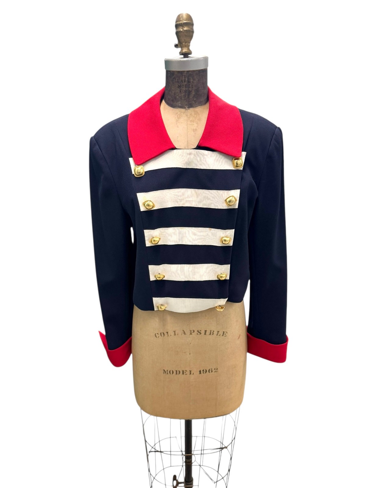 Vintage Constance Saunders Blue Red Military Style Jacket Top Sz 10