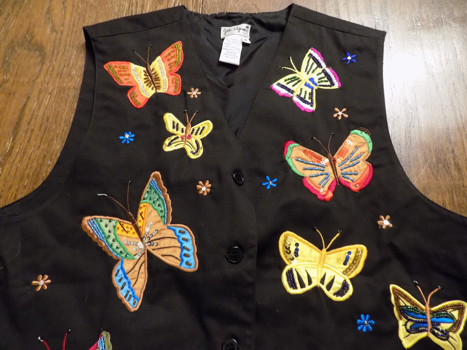 Vtg Conversations Jill Rogers Applique Beaded Sequin Butterflies Flowers Vest M