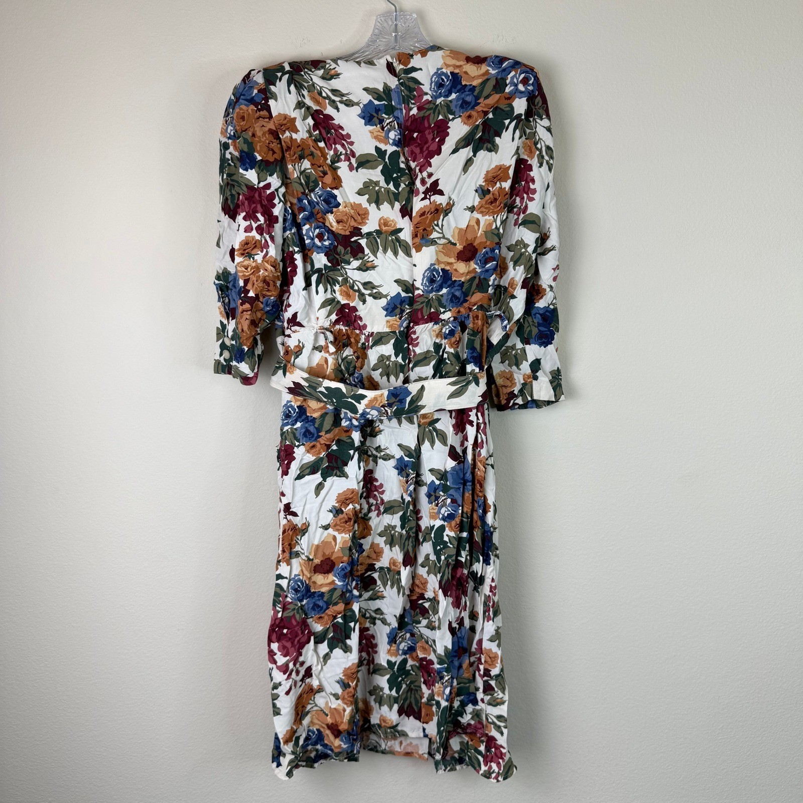 S.L. Fashions Women’s VTG Floral V-Neck 3/4 Sleeve Knee Length Dress Sz Lar FLAW