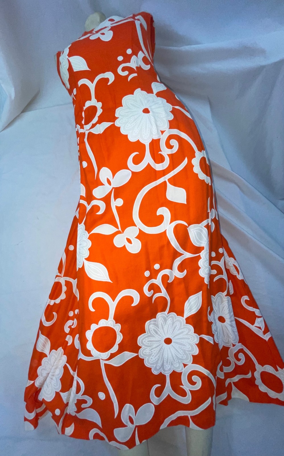 VTG 60S WOMENS X XS S BOLD ROYAL HAWAIIAN FLOWER PRINT BARKCLOTH SURF DRESS