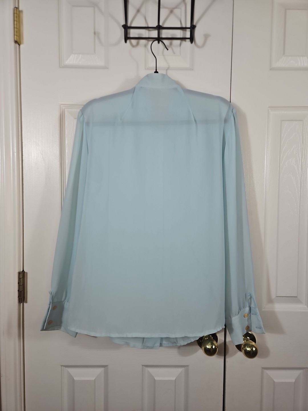 Vintage 80s Sheer Pussybow Blouse, Blue L/XL Cottagecore Prairie Whimsical Twee