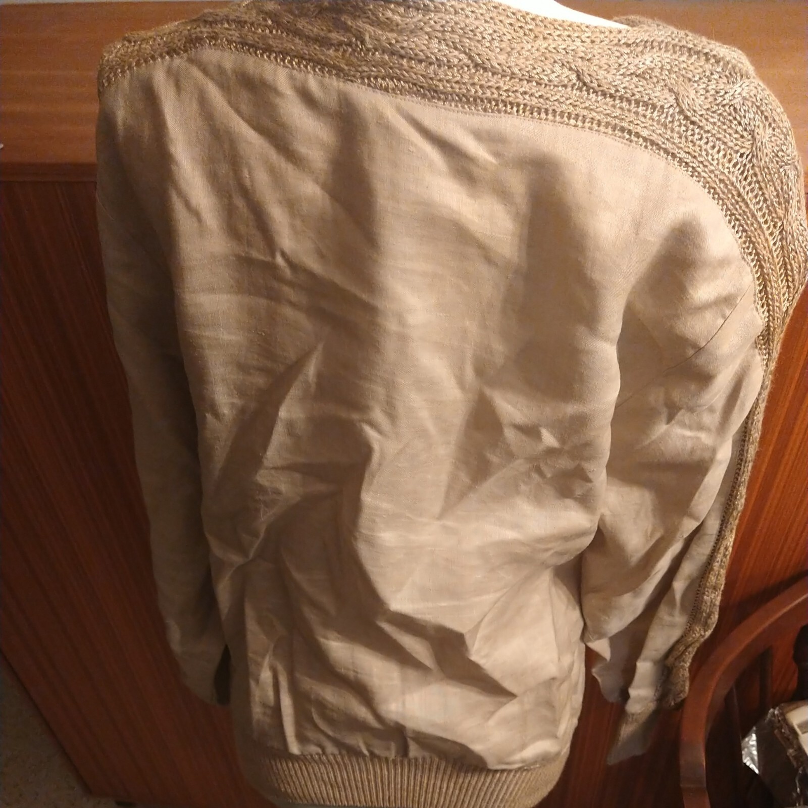 VTG 80s Suzelle Tan Sz M Sequin Beaded Embroidered Sweater