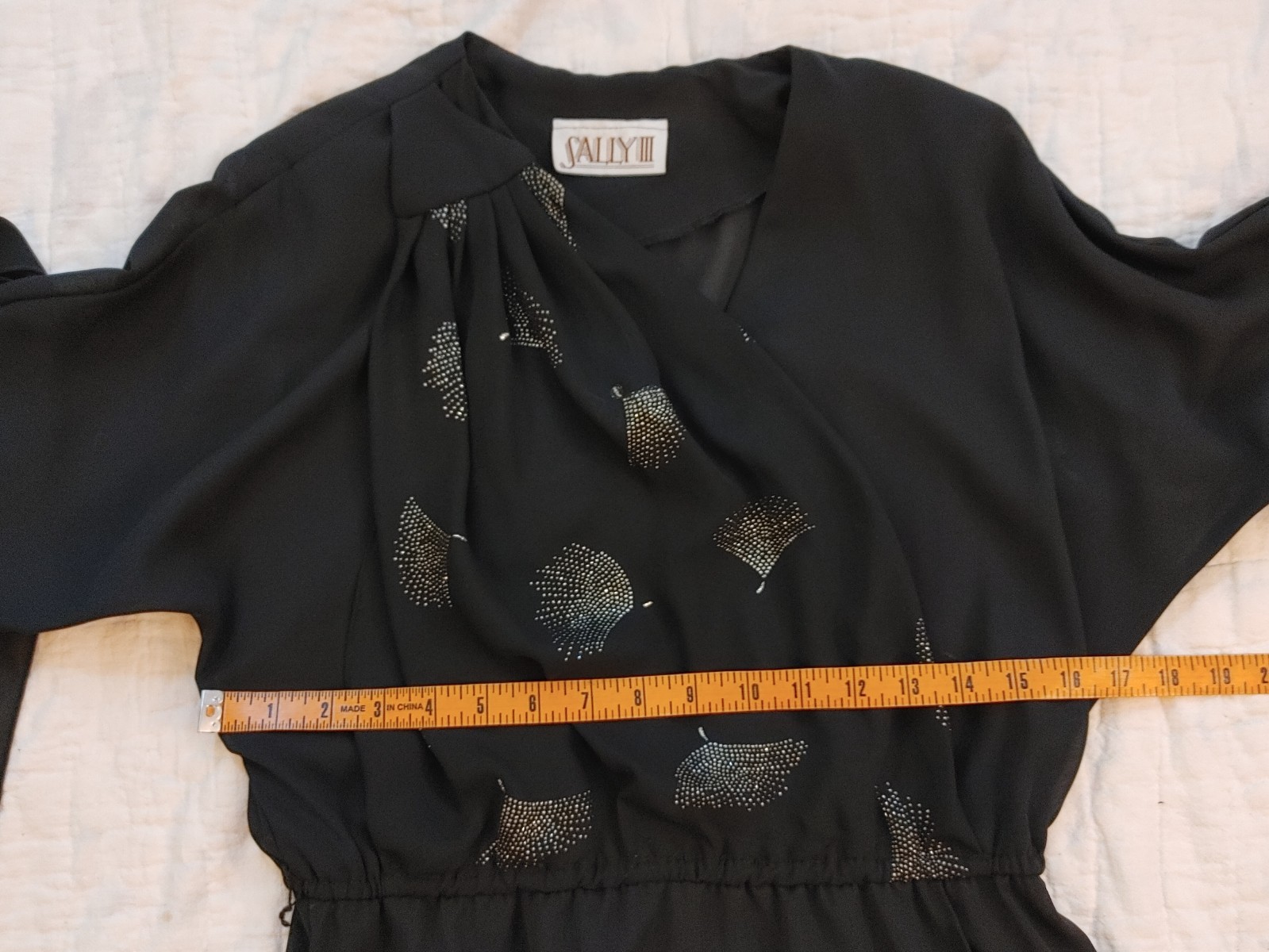 Vintage 80s Black Chiffon Faux Wrap Dress Sally III Disco Cocktail Chic sz M