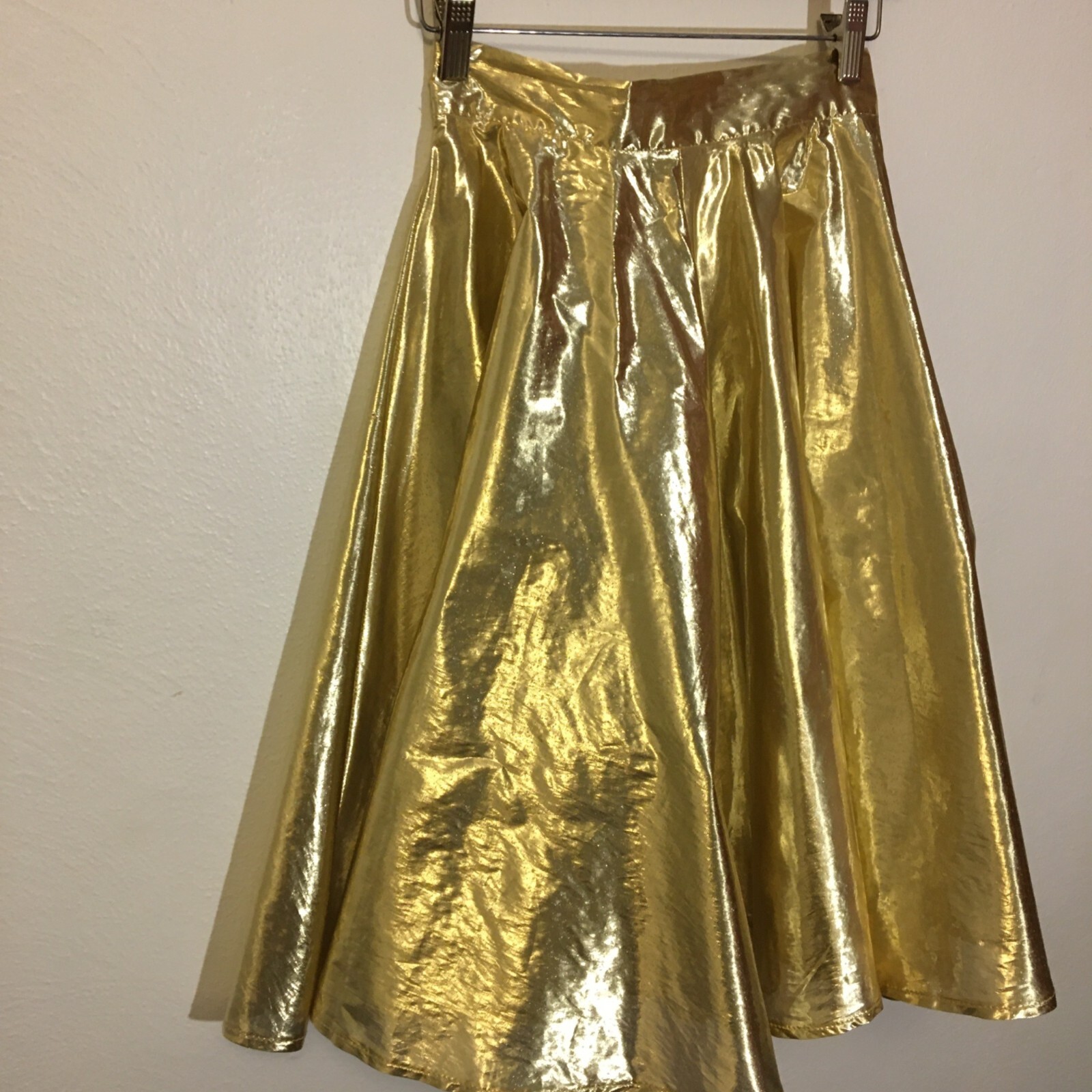 Vintage 70s 80s 90s Frederick’s of Hollywood Gold Lame Circle Skirt Disco (BT)