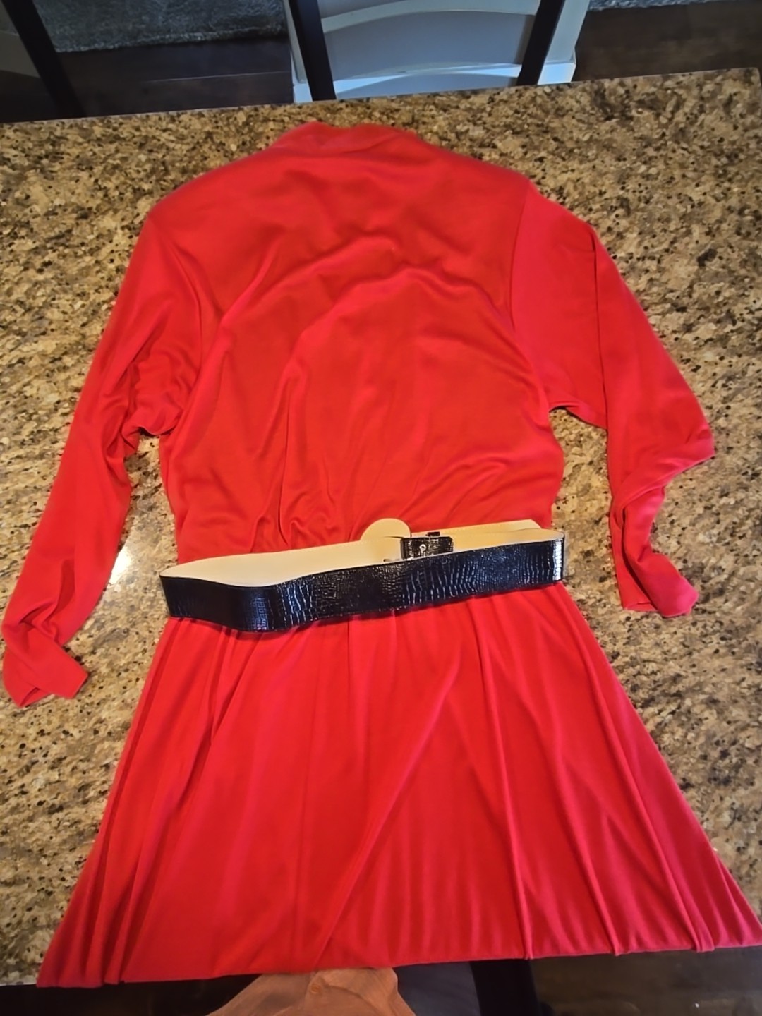 Vintage 90s Caroline Wells Collection Red Collared Dress w/black belt Sz16