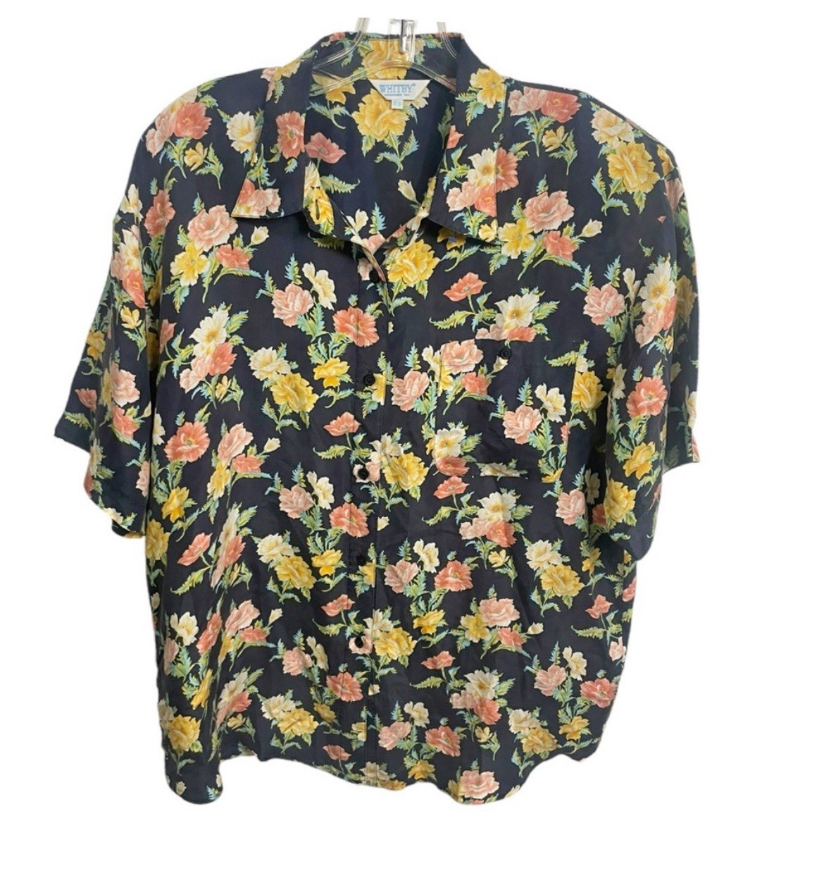 Vintage WHITBY blouse Sz F3/1X 100% washed Silk, Button Up, floral soft Colorful