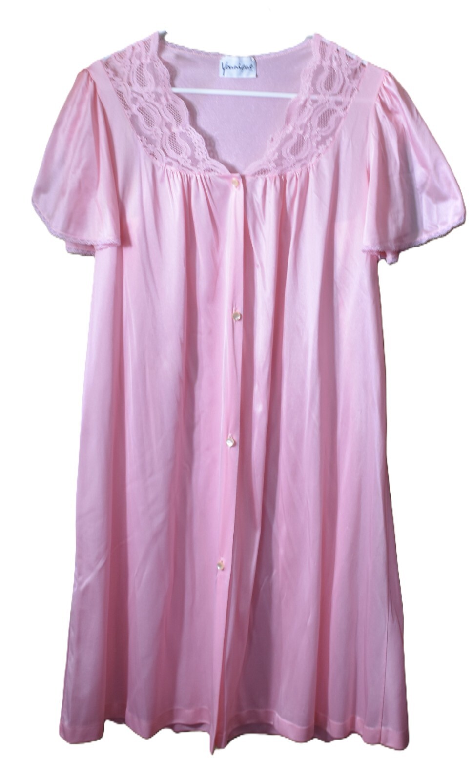 Vintage Younique Pink Button Up Nightgown Robe Size Small/Medium Made in USA
