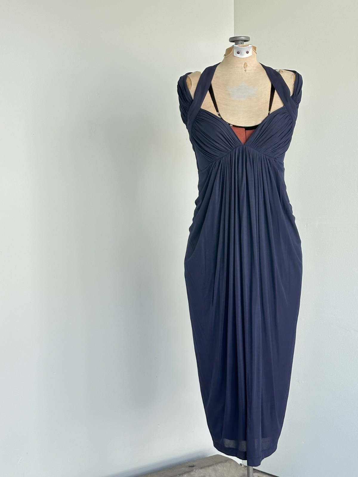 Donna Karan Collection Silk 90s Sheath Dress Medium Vintage DKNY Draped Dress