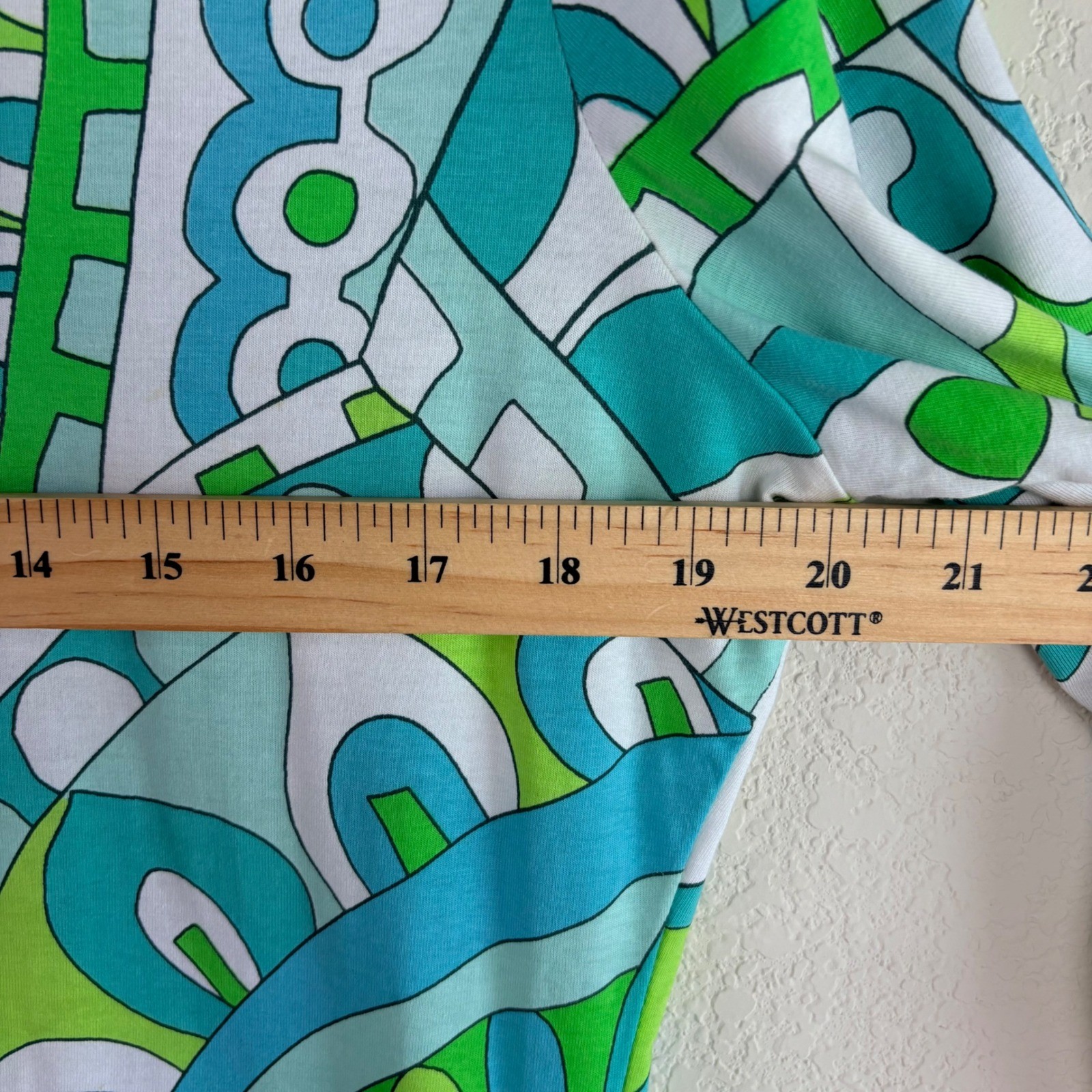 Barbara Gerwit Large Green Blue Geometric Tunic Dress V-Neck 3/4 Sleeve Mod