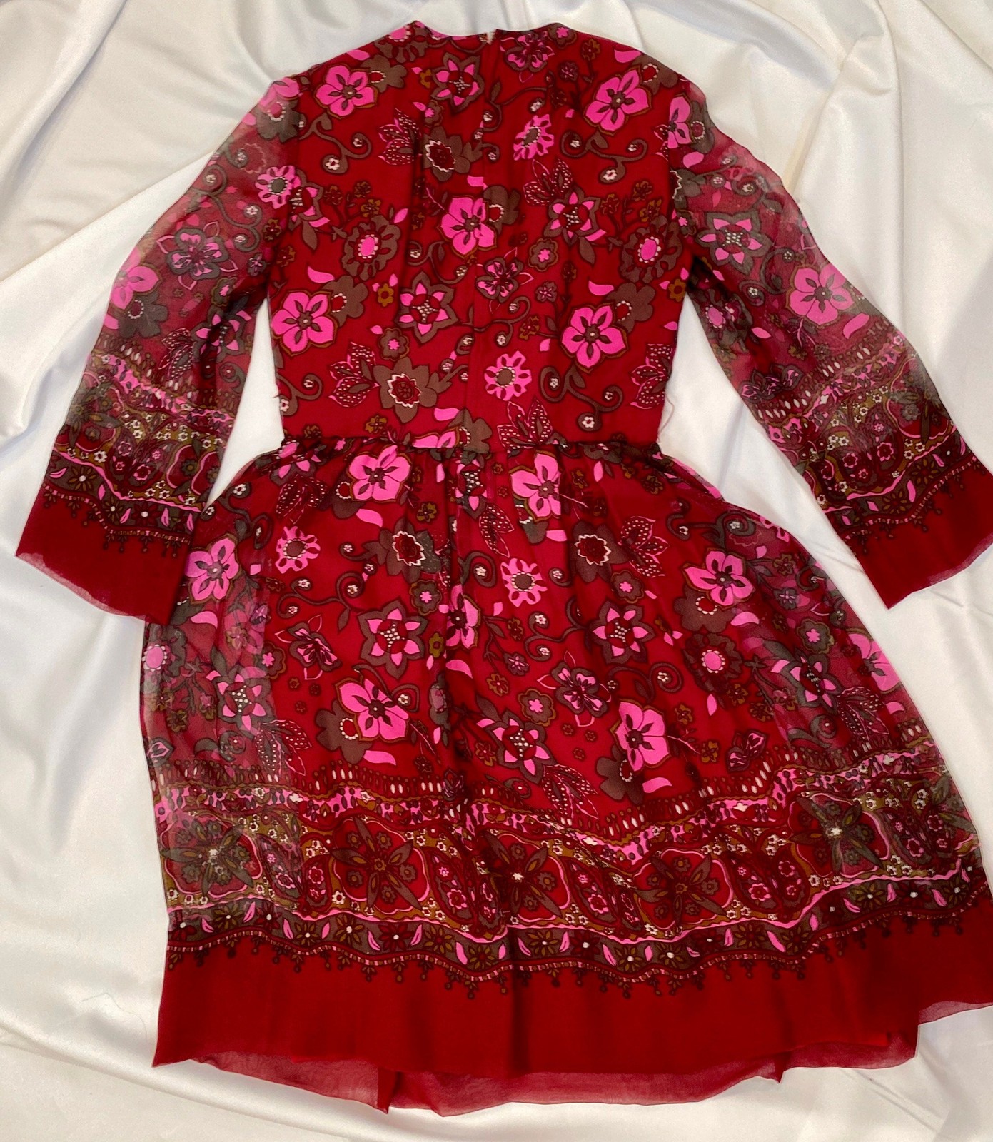 60s Adele Simpson Silk Flower Power Chiffon Dress with Belts and Sash Ensemble