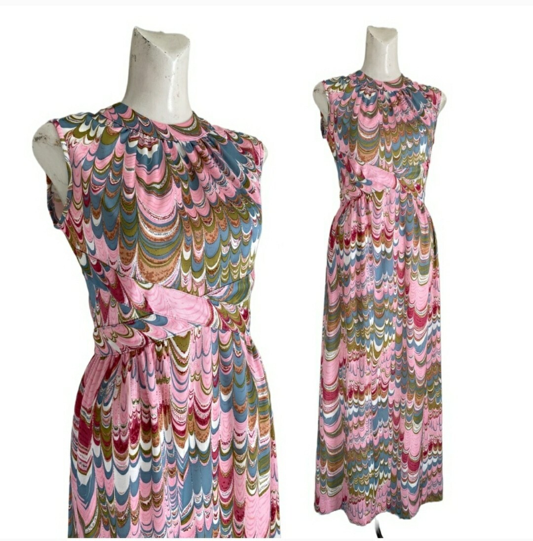 60s/70s Vintage Leslie Fay Original Psychadelic Maxi Dress
