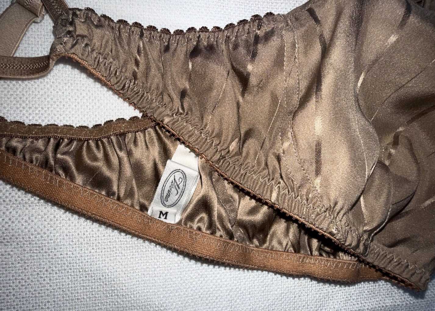 Vtg Vivine La Rinascente Bra 100% Silk M L Bralette Mocha Brown Stripe NOS