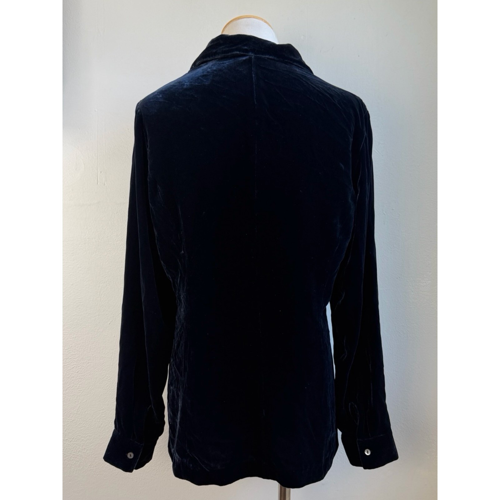 Vintage Midnight Blue Crushed Velvet Blouse Size Medium 10 Petite 90s Shirt Top
