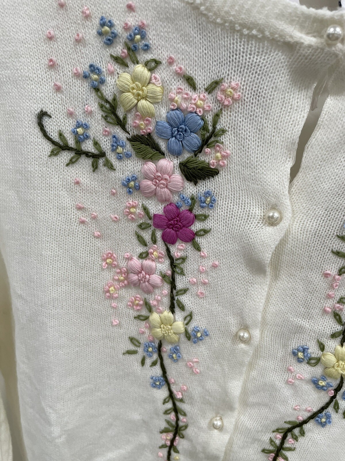 VTG BONNIE AND BILL BY HOLLY WOOL BLEND EMBROIDERED CARDIGAN L AK97