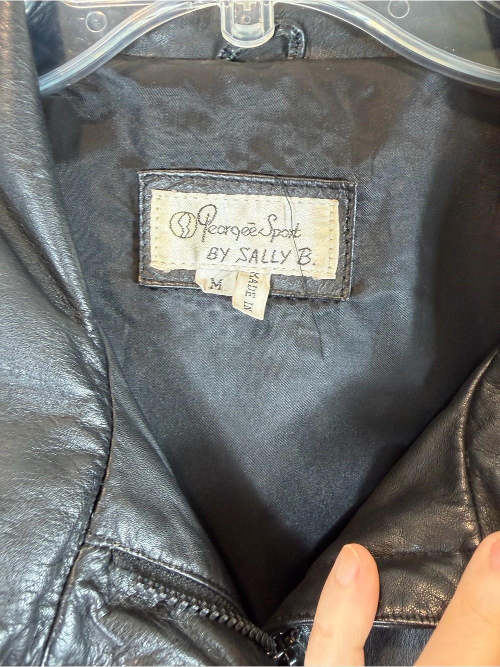 Vintage George Sport by Sally B Black Leather Jacket, Quilted Patch Pockets M