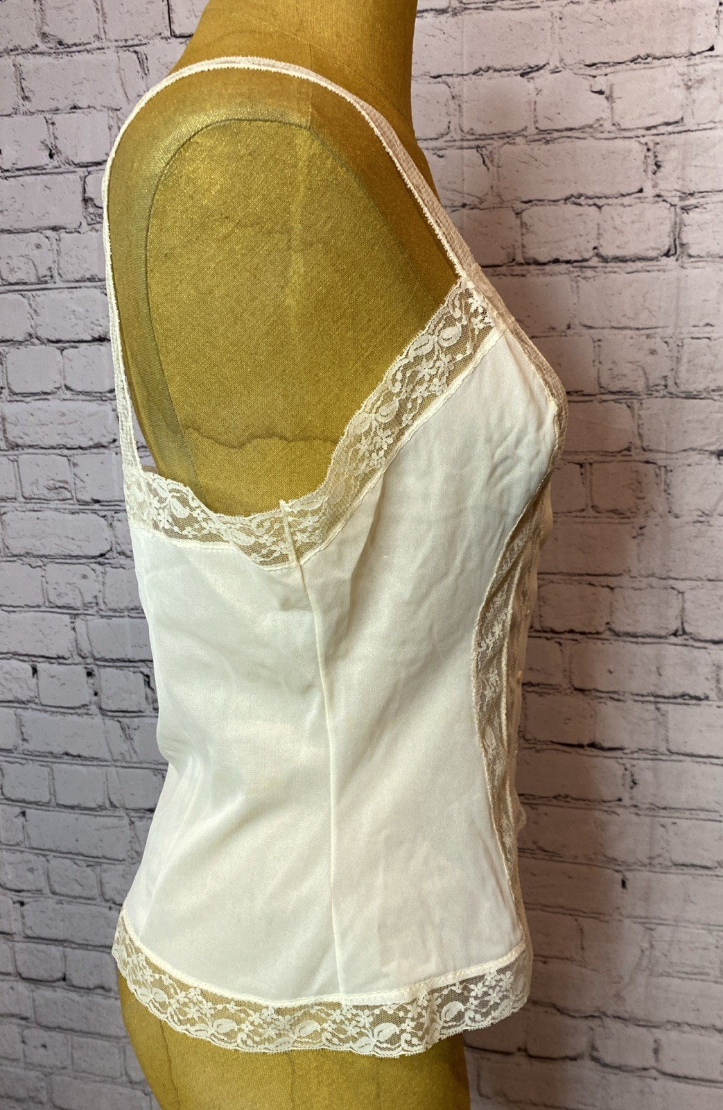 Vtg Nylon Corset Style Ivory Nylon Lace Button Front Lingerie Tank Top