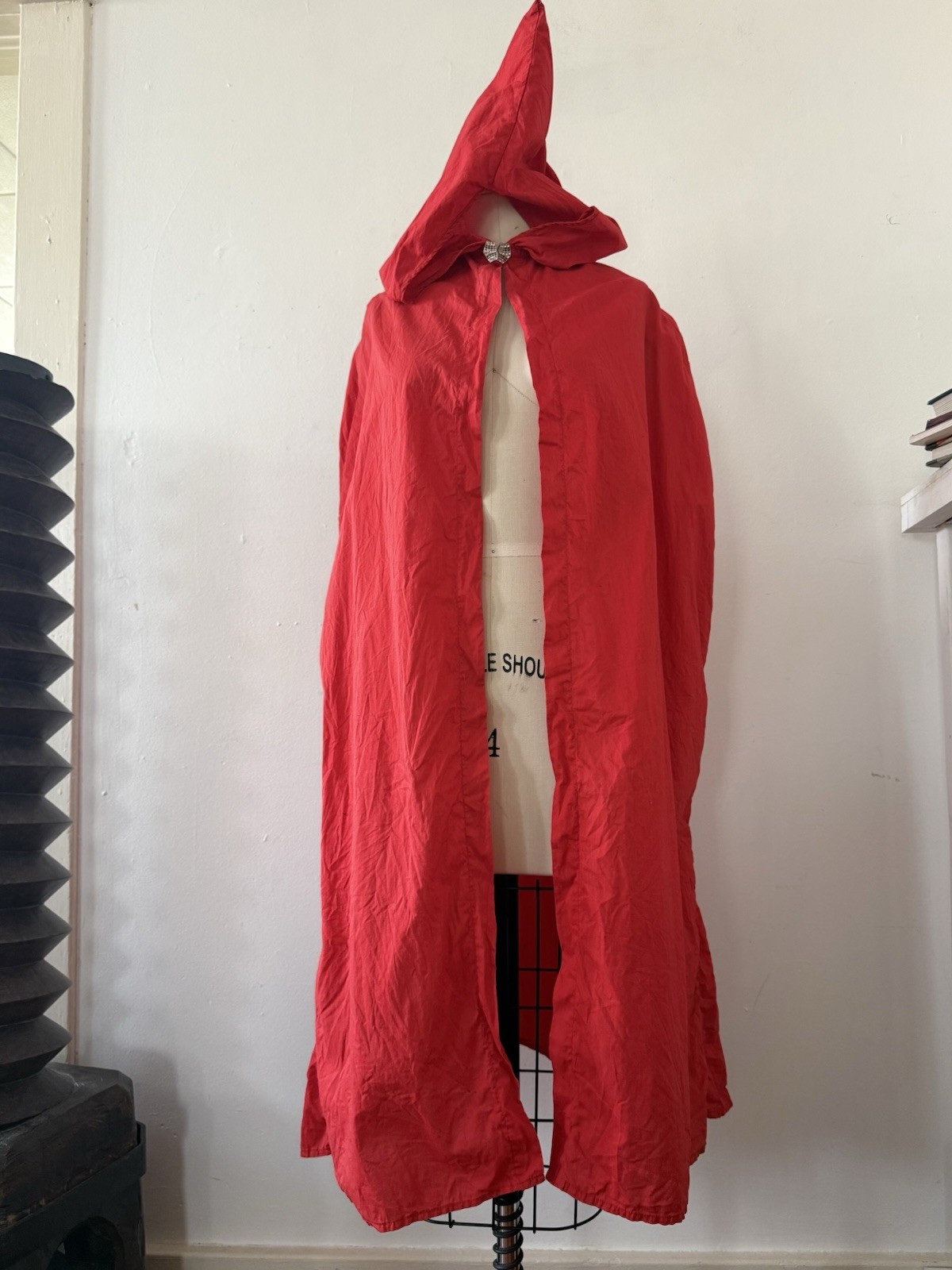 1930s Cherry Red Hooded Cape Pointed Hood Art Deco Rhinestone Clasp Fairy Tale