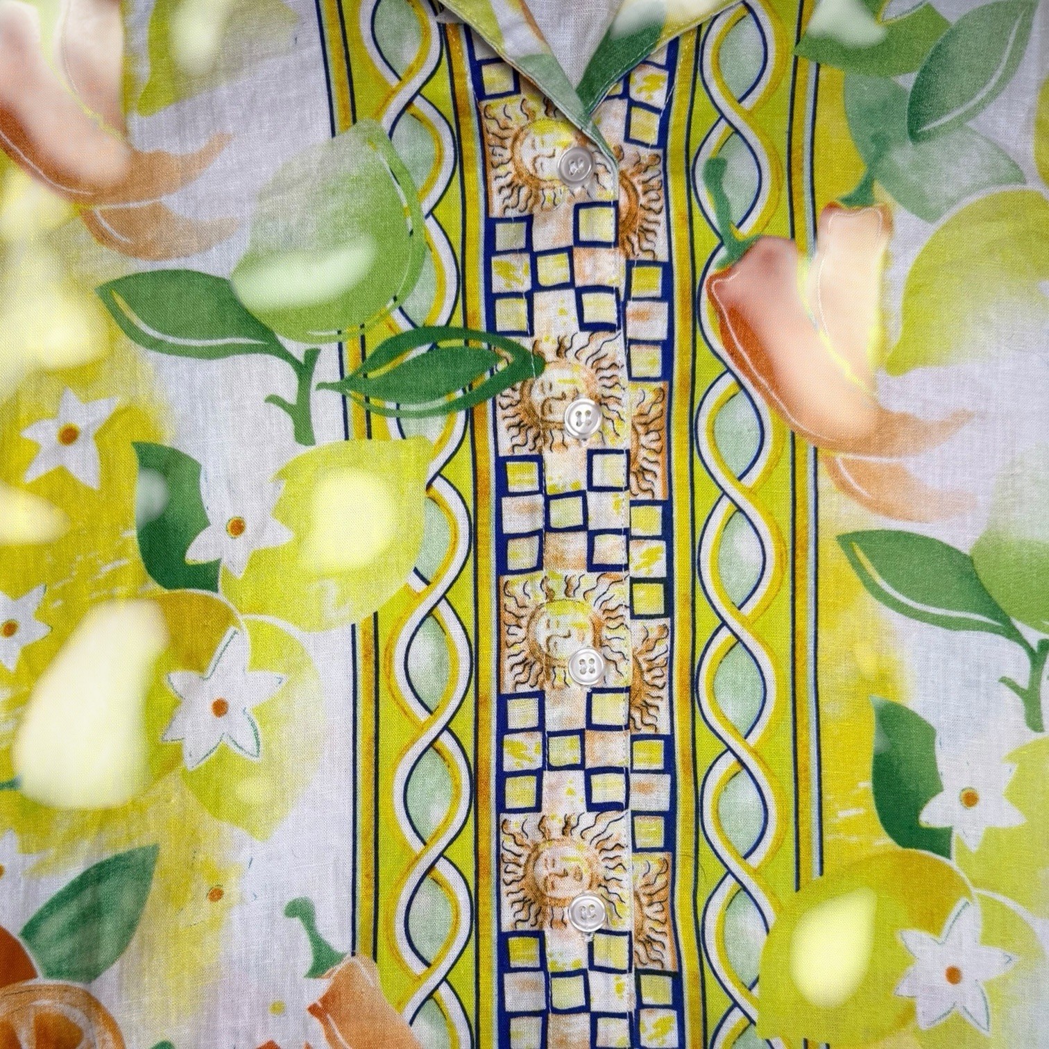 Vintage Hester & Orchard Citrus Print Button-Up Shirt Hawaiian Style Resort Med