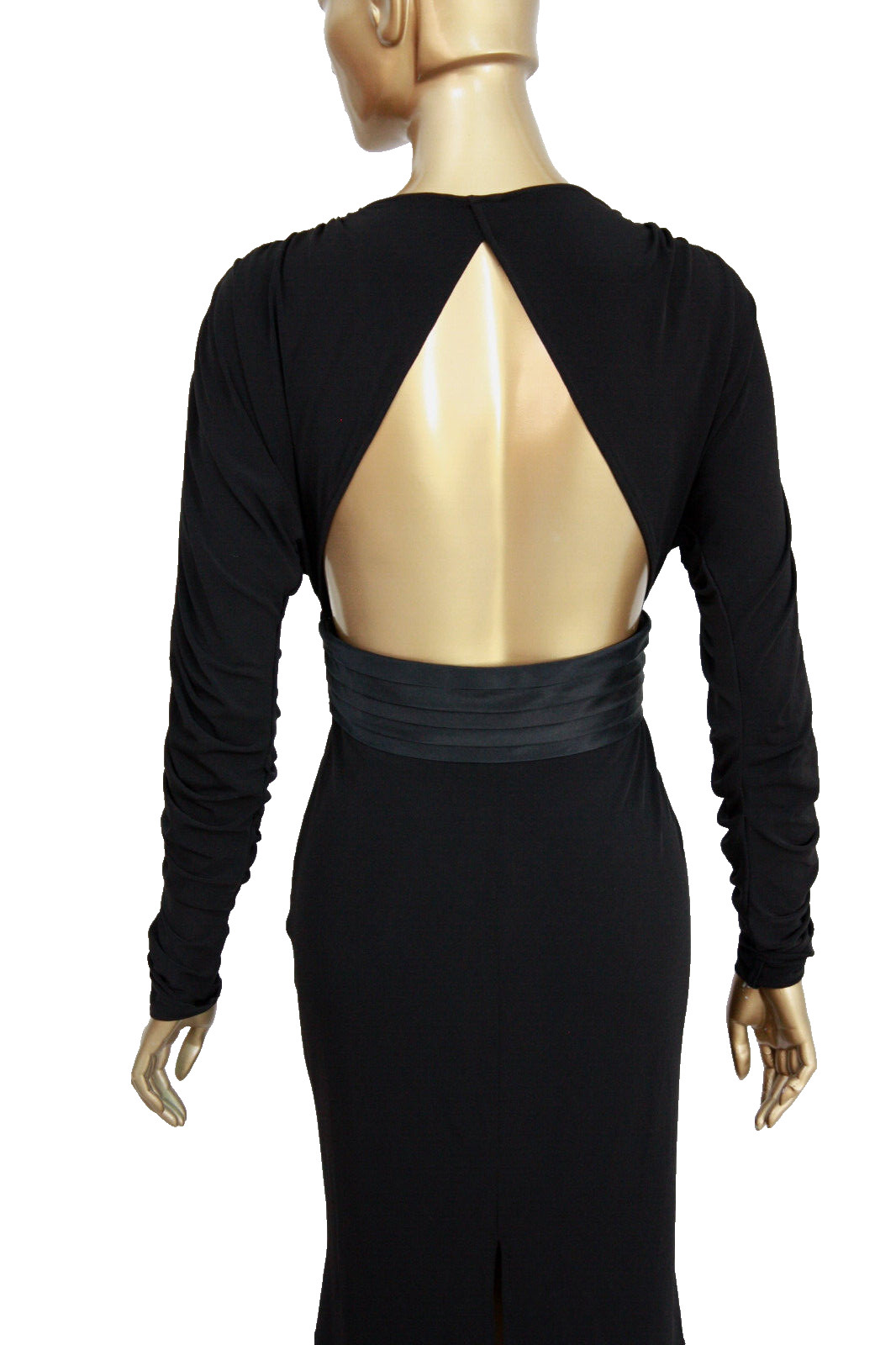 Vtg Sexy Bodycon CUTOUT Silky Black Tuxedo Ruched knit dress by Sue Wong 6 S