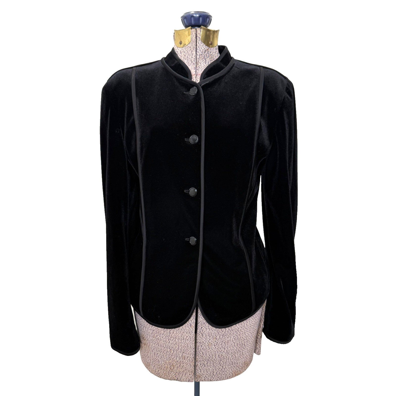 Vtg JONES NEW YORK 80s/90s Velvet Victorian Blazer Mandarin Collar (Sz 14)