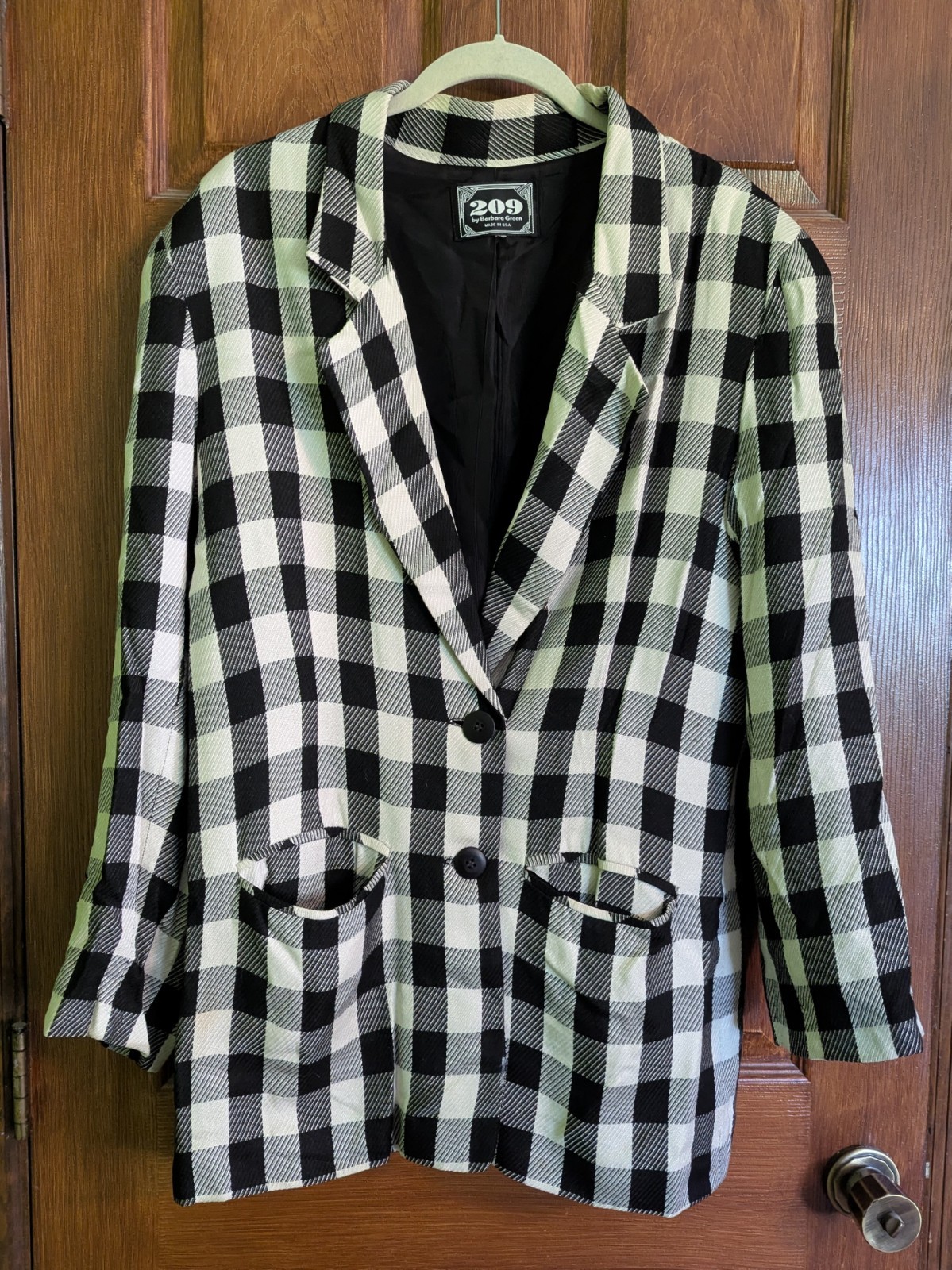 Women’s Large Vintage 80s Black and White Checkered Jacket Blazer Shoulder Pads