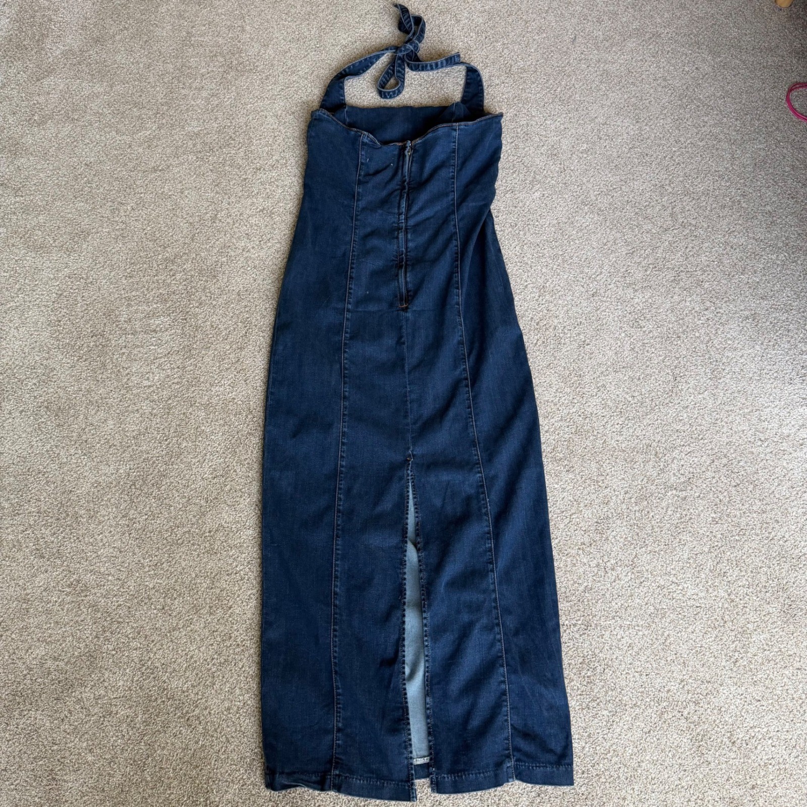 Reformation Evita Denim Midi Dress 8 Vermillion Wash Stretch Denim Halter NWT