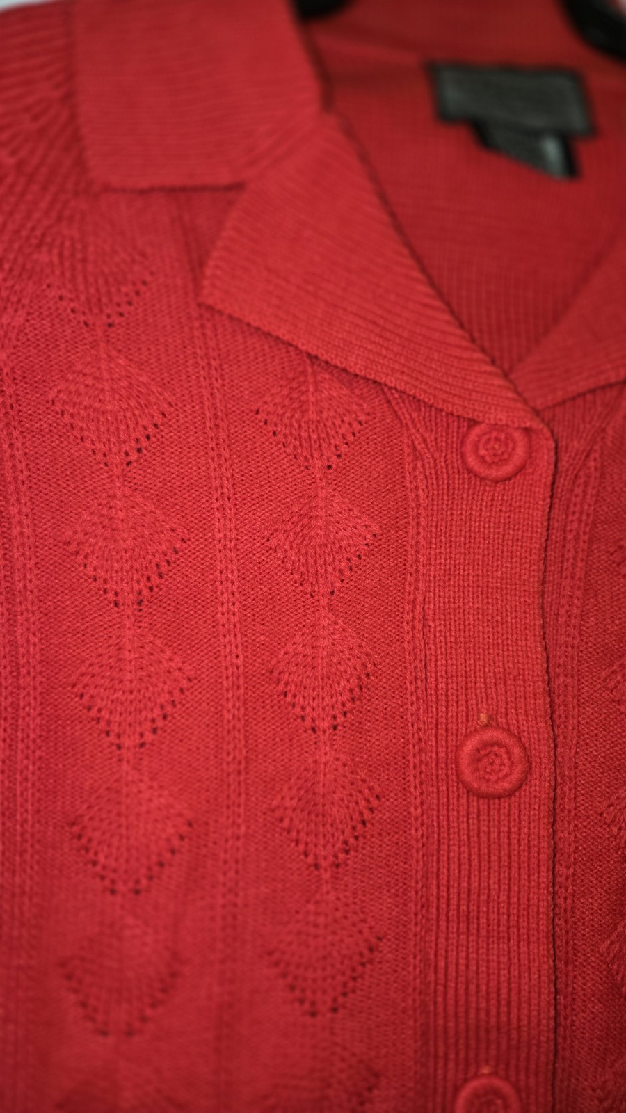 Eileen Women’s S/M Classic Red Collared Cable Knit Cardigan Button Sweater