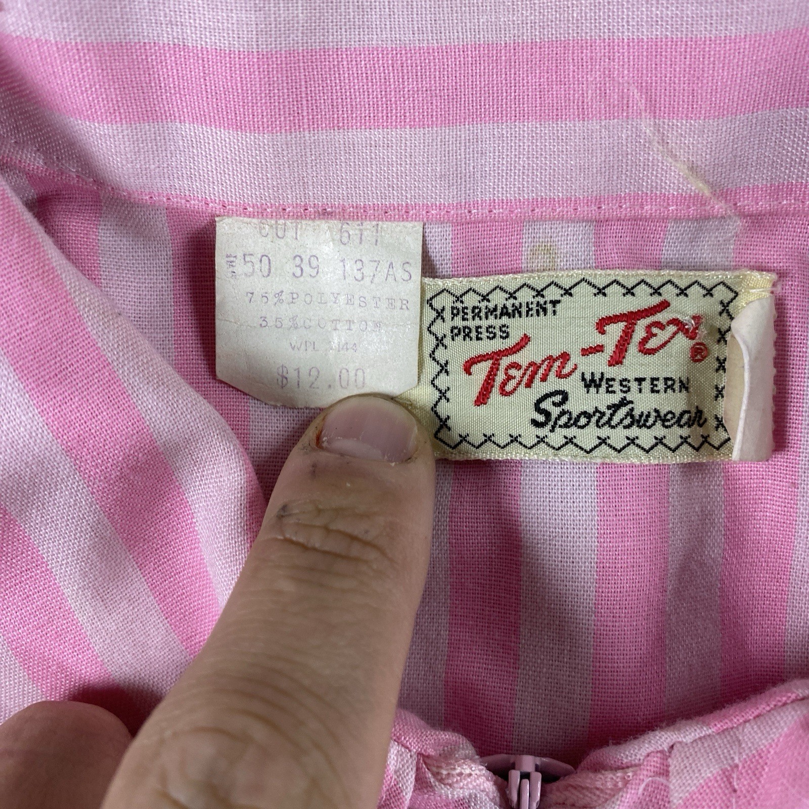 True Vintage Tem Tex Over Shirt Women’s 20×27 Rockabilly Pink Striped 1950s USA