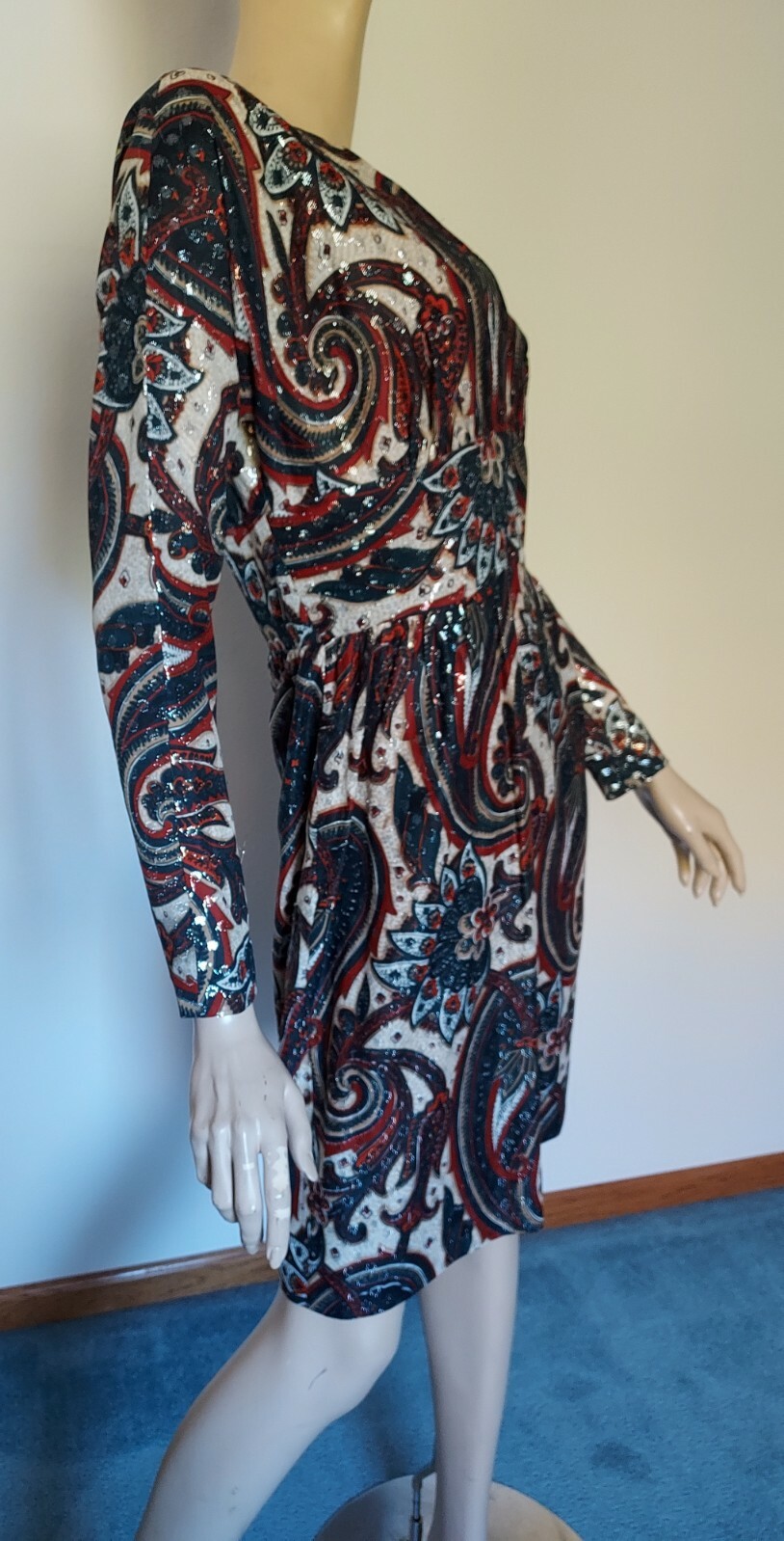 Vintage 80s/90s Dress Sparkle Paisley Cocktail Party/Dressy Wedding/Holiday