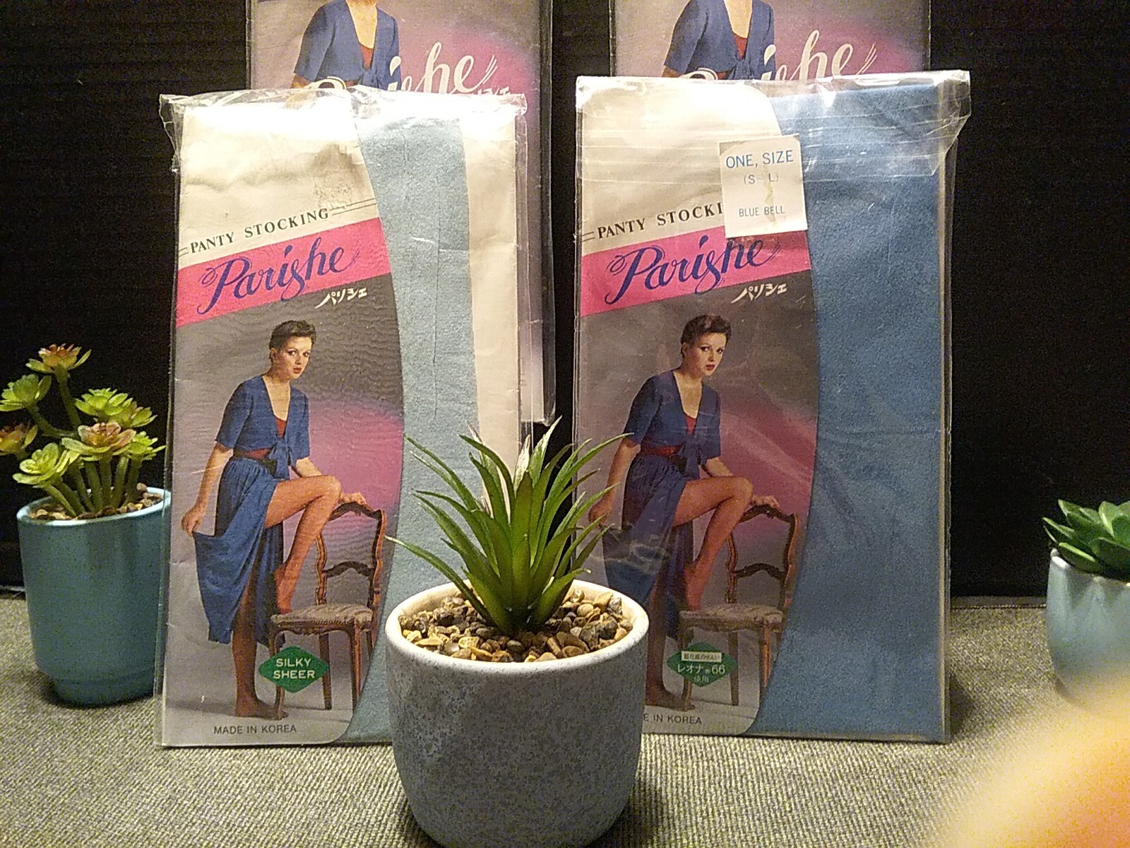 4pr Vtg 80’s Parishe Panty Stockings•Royal Blue,Grey Blue,Powder Blue,Blue Bell