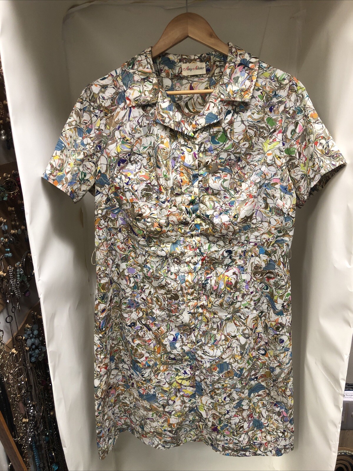 AMY ADAMS Vintage ‘60s/70s Shift Dress Multicolor Abstract Measurements In Notes