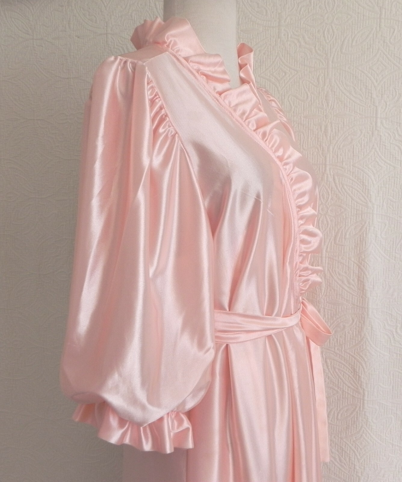 Vtg Montgomery Ward Robe Maxi Belted Pockets Half Sleeve Ruffle Trim Size L