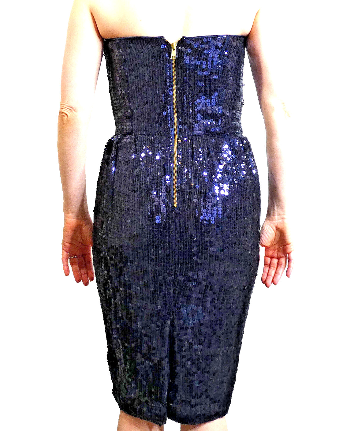 French Connection Dark Blue Dress XS Vintage Sequins Strapless Bustierre Evening
