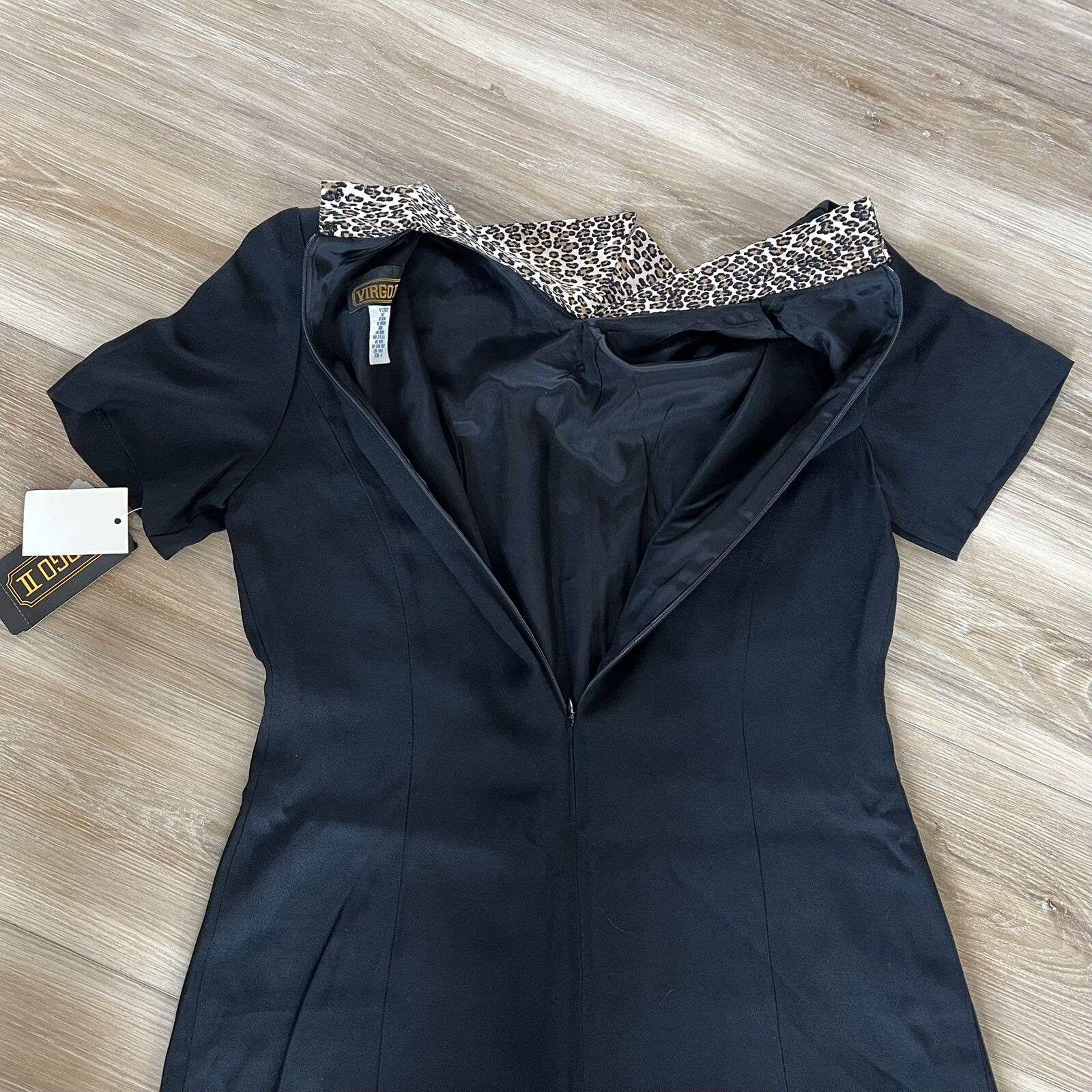 Vintae Virgo II Dress Faux Buttons / Faux Set 80s 90s Black Cheetah Academia 6