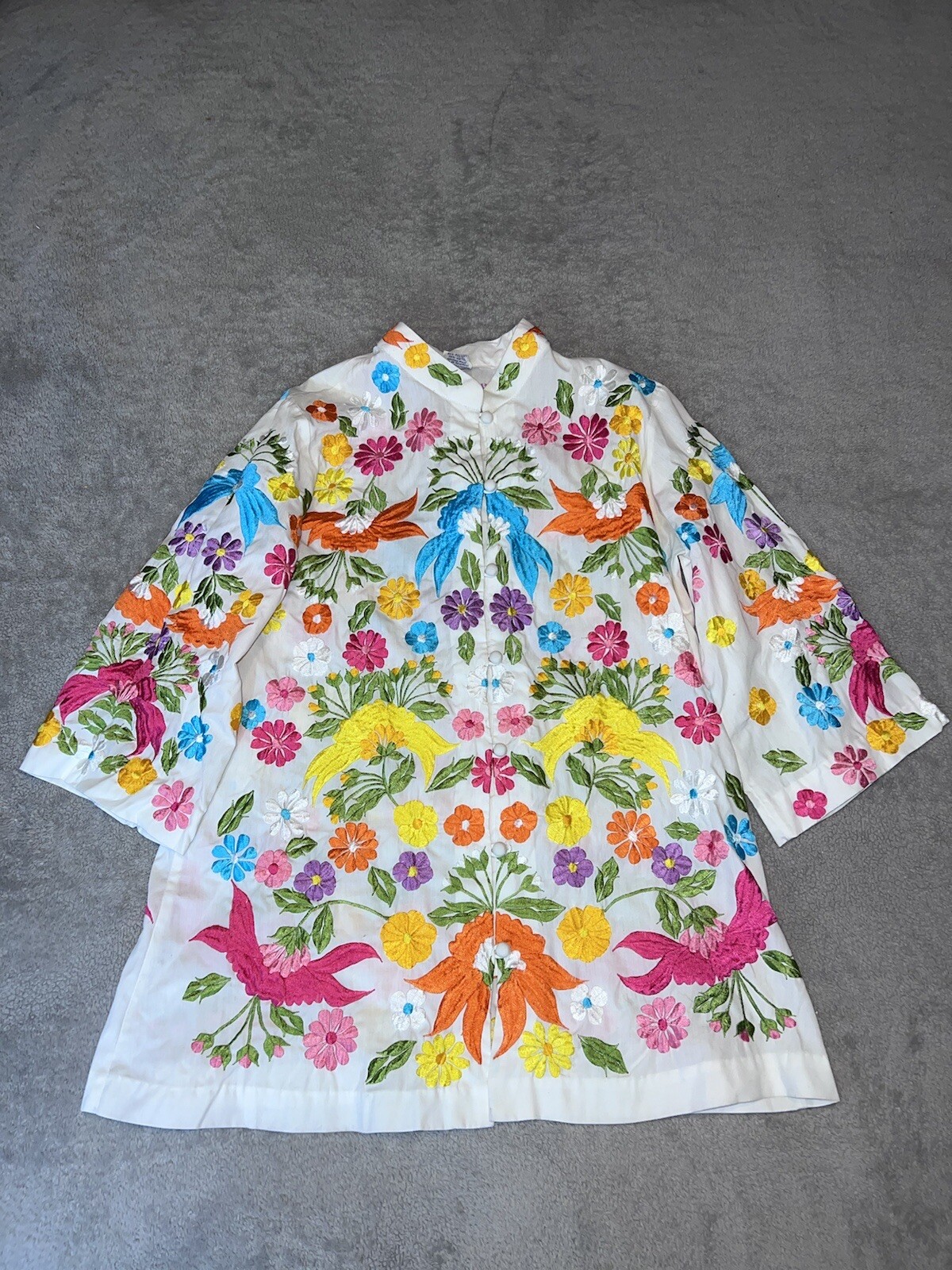 Vintage CHUCHI Colorful Floral Embroidered Tunic Jacket Top Sz S