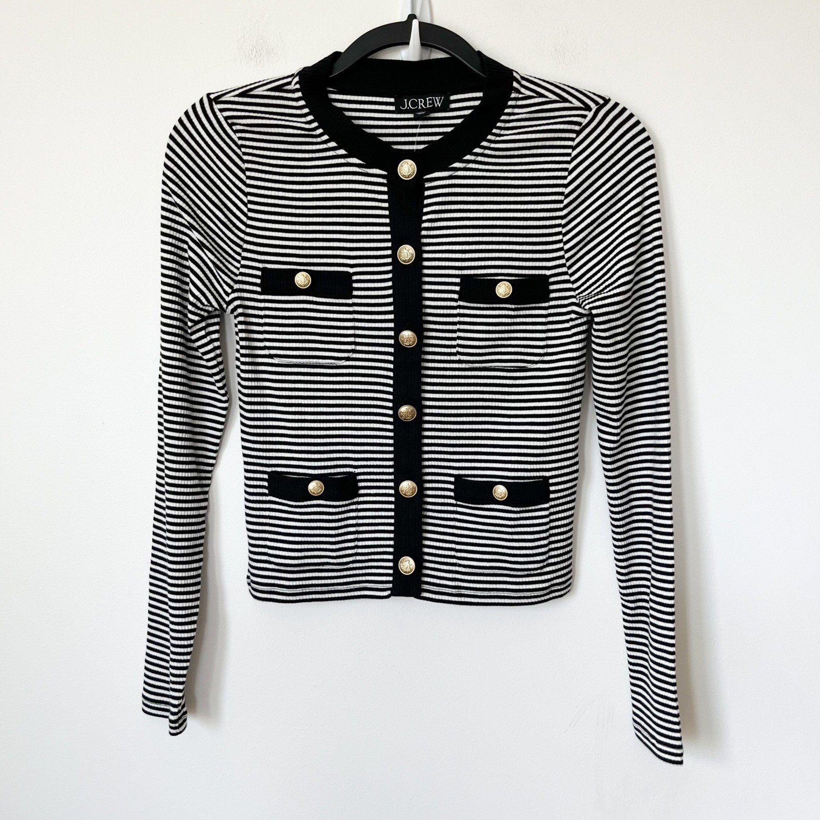 NEW J.Crew Vintage Rib Lady Jacket Black White Stripe Womens XS