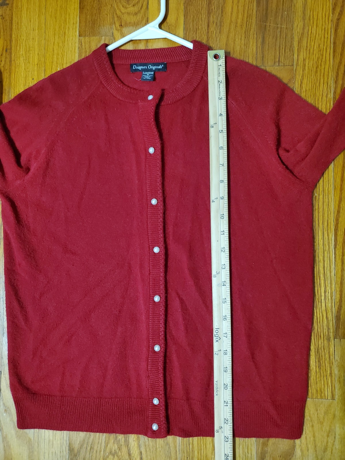 Vintage Designers Originals Luxelon Cardigan Size M Faux Pearl Button Grandma