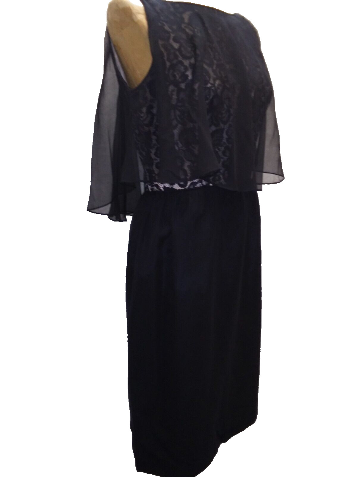 Vintage 1950’s 60’s Black Crepe Rayon & Chiffon Lace Cocktail Dress S/M