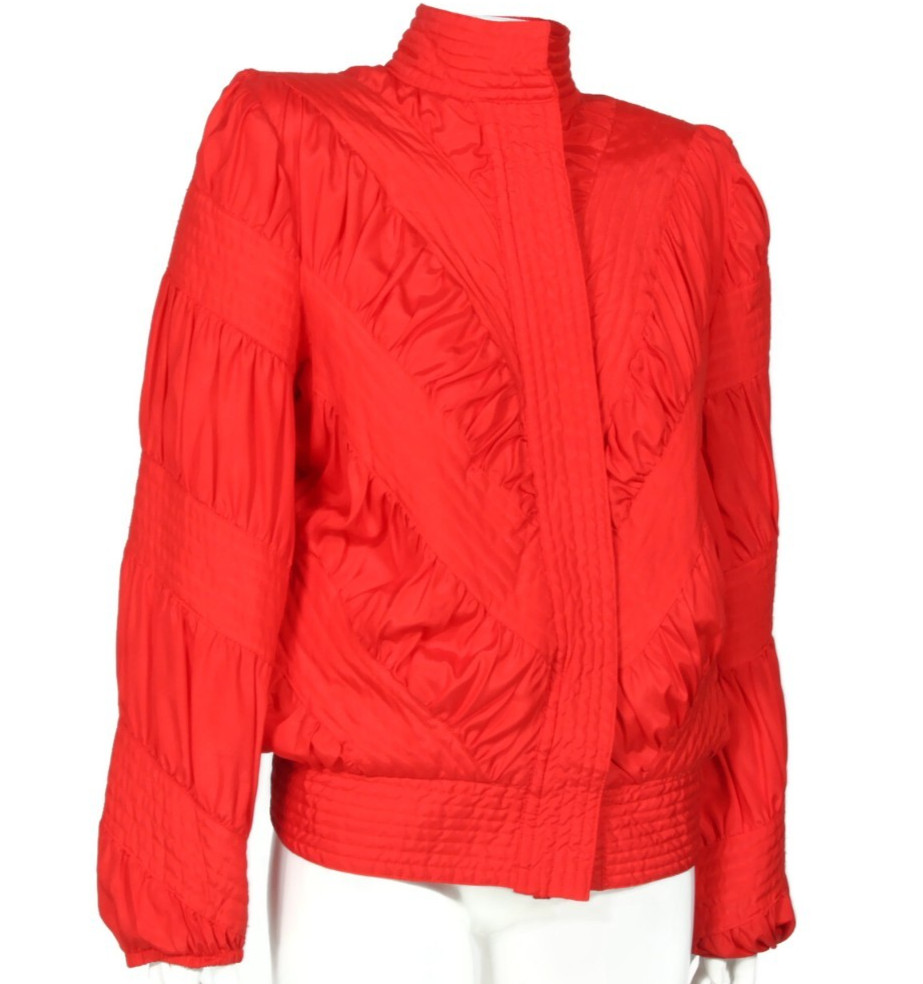 MARGUERITE RUBEL 1980s Red Rusched Lightweight Windbreaker Zip Jacket sz XS /052
