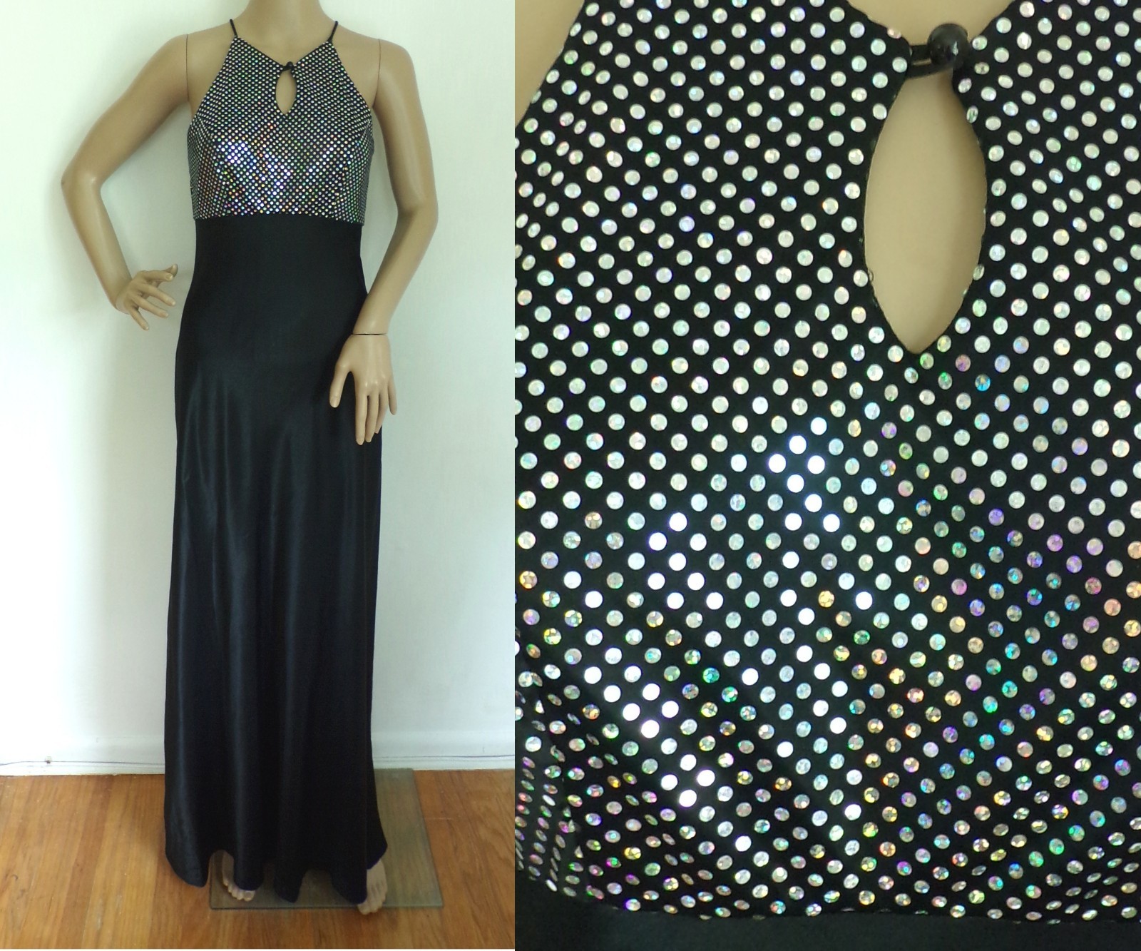 Vintage Maxi Dress 80s Iridescent Glitter Black Gown Special Occasion Size Small