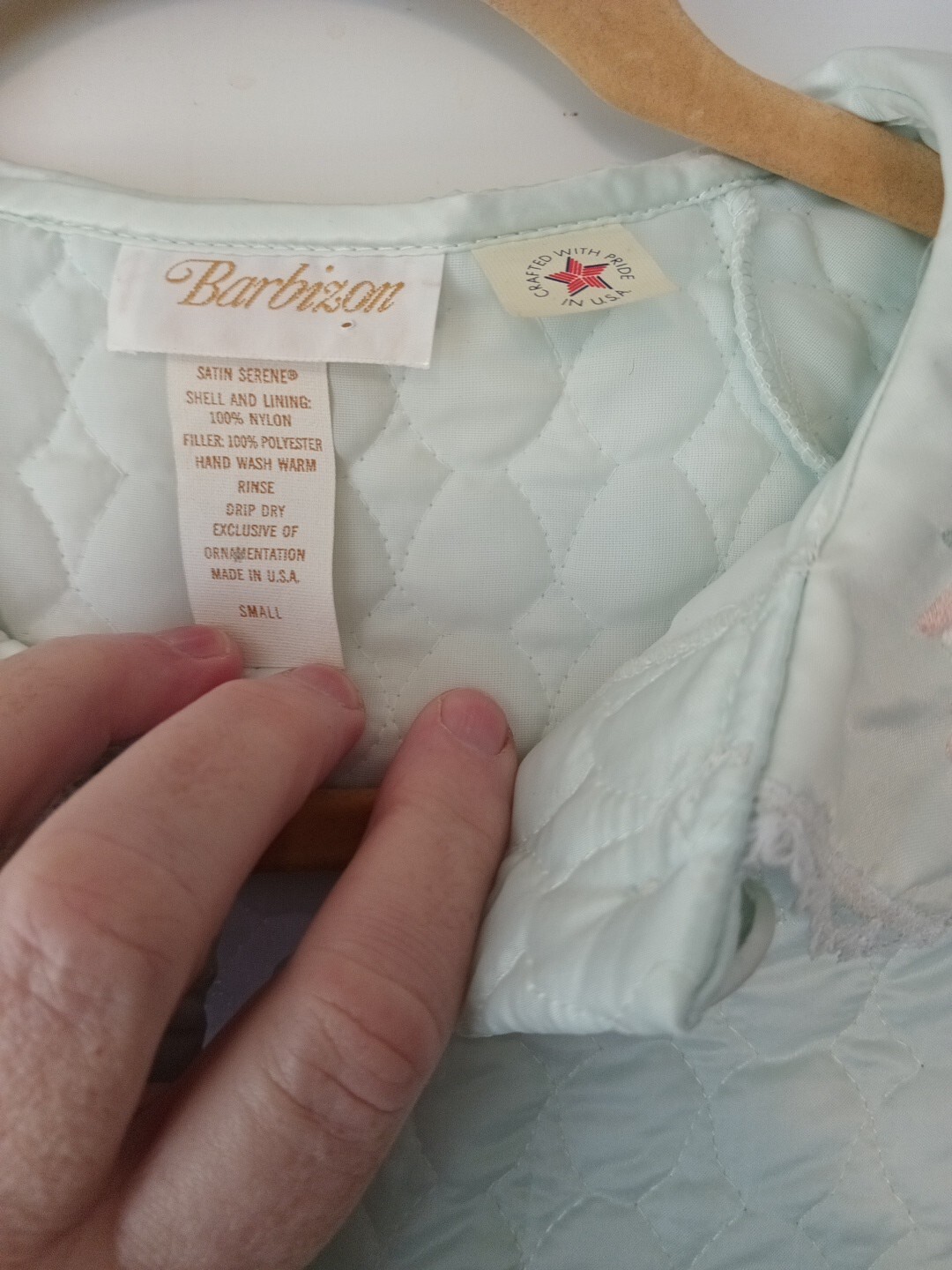 Vtg Barbizon Quilted Nylon Satin Button Front Long Robe-S-Mint Green-NOS W/Tags
