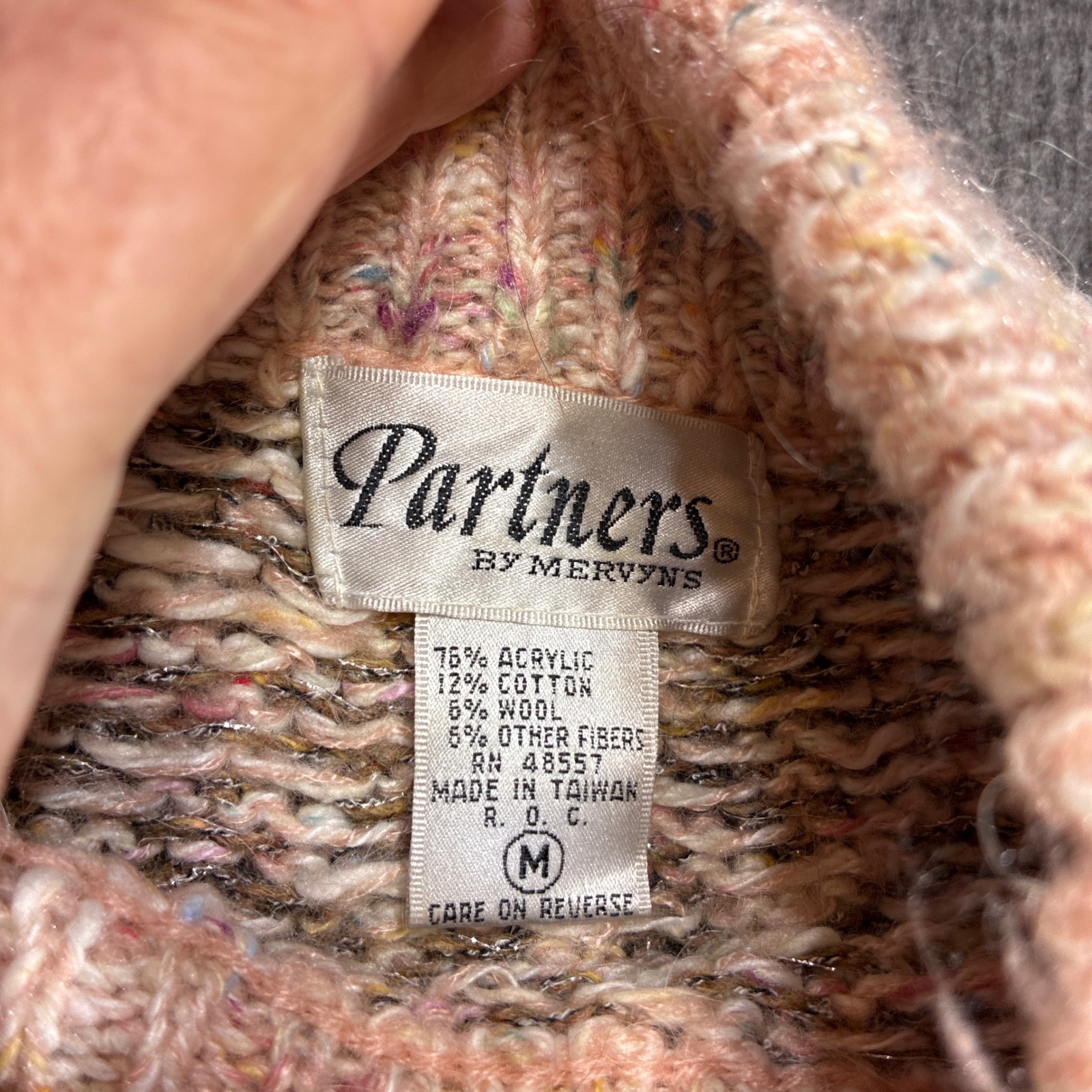 Vintage Partners by Mervyns Sweater Women Medium Pink Geometric Knit Sparkle 80s