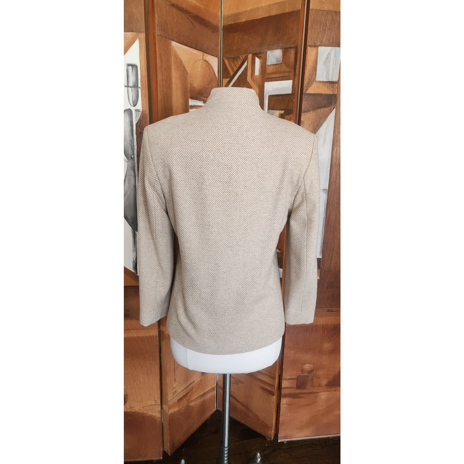 Vintage 70s Bally Blazer Beige Wool Band Collar Jacket Medium