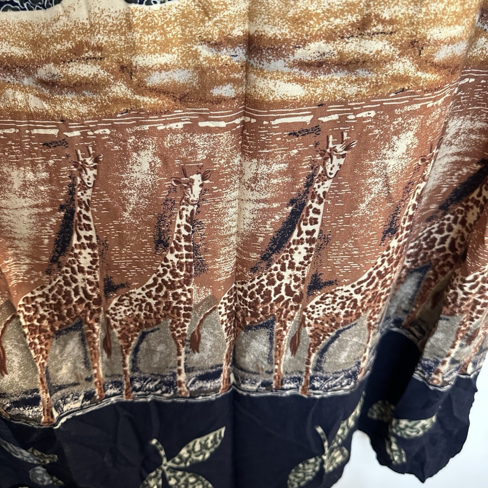 Whirlaway Frocks Maxi Dress Women 10P Black Brown Giraffe Animal Print Vintage